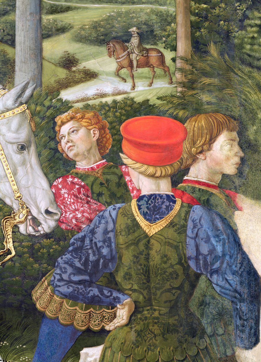 Służący w liberiach, fragment z cyklu Podróż Trzech Króli w kaplicy, ok. 1460 autorstwa Benozzo di Lese di Sandro Gozzoli