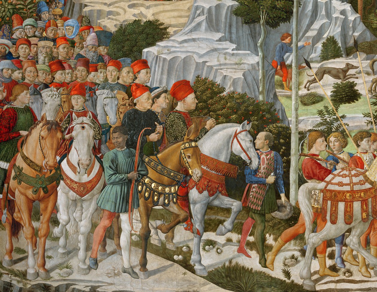 Podróż Trzech Króli do Betlejem, prawa ściana kaplicy, fragment fresku ok. 1460 z 70619 autorstwa Benozzo di Lese di Sandro Gozzoli