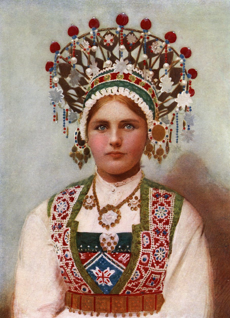 Norweżka w sukni ślubnej, 1899 (druk albumowy) autorstwa Bergen, Norway Söstrene Persen