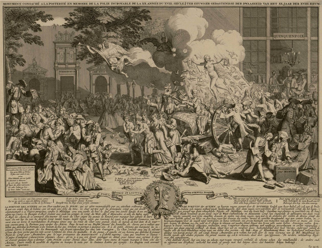 Druk satyryczny o funkcjonowaniu systemu Prawa i jego upadłości 1720 autorstwa Bernard Picart