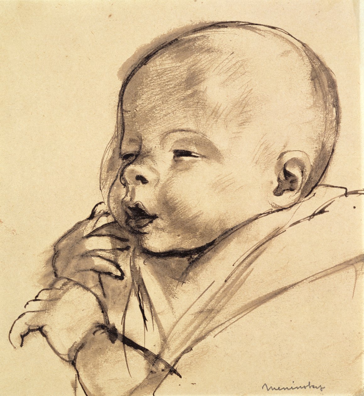 Dziecko (pióro i tusz do prania na papierze) autorstwa Bernard Meninsky