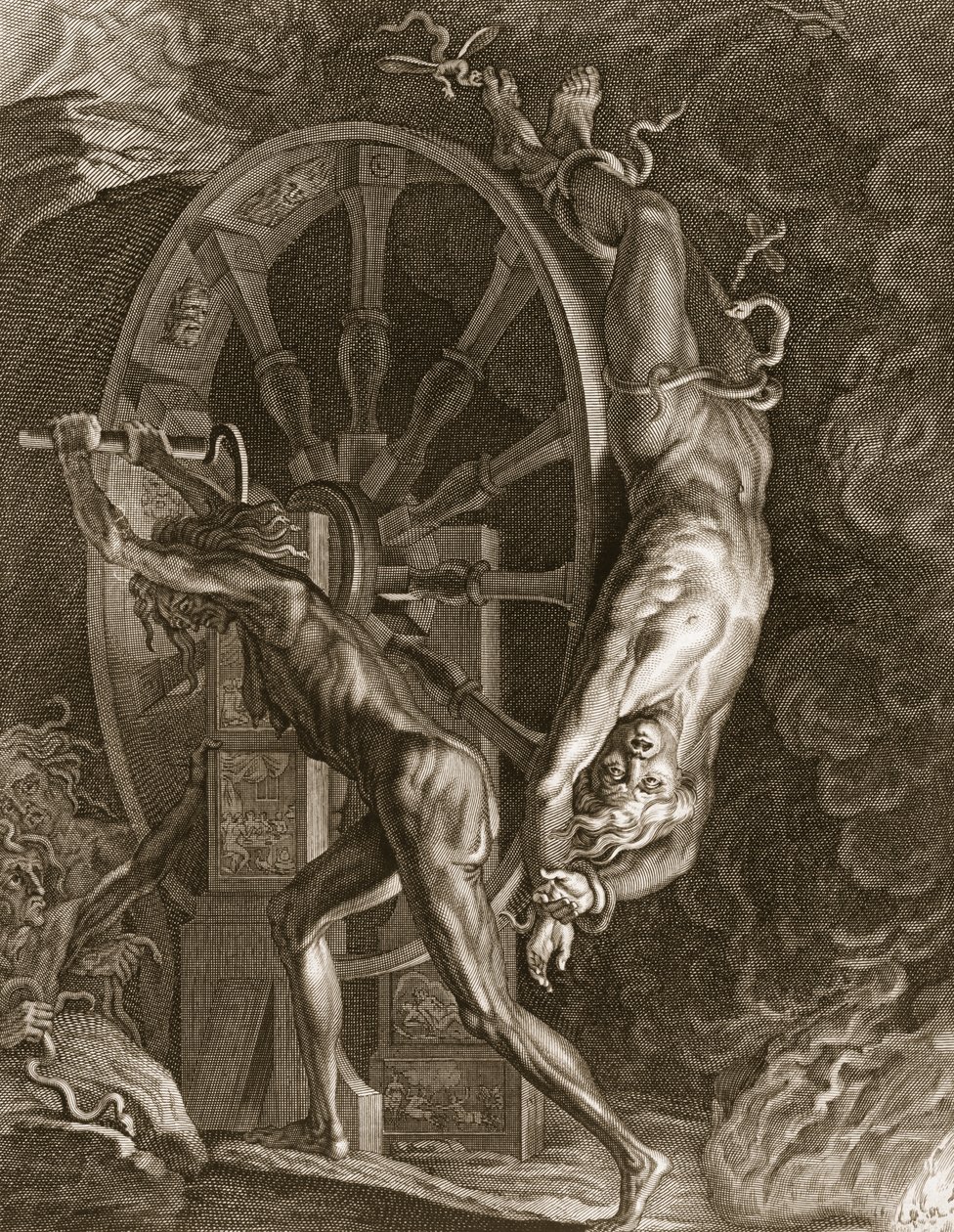 Ixion w Tartarze na kole, 1731 autorstwa Bernard Picart