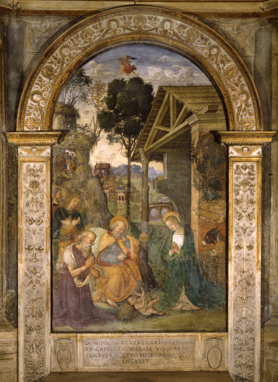 Adoracja Dzieciątka, ok. 1490 (olej na płycie drewnopodobnej) autorstwa Bernardino di Betto Pinturicchio