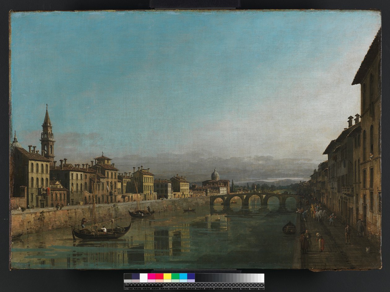 Rzeka Arno we Florencji z Ponte alla Carraia, ok. 1745 r. autorstwa Bernardo Bellotto