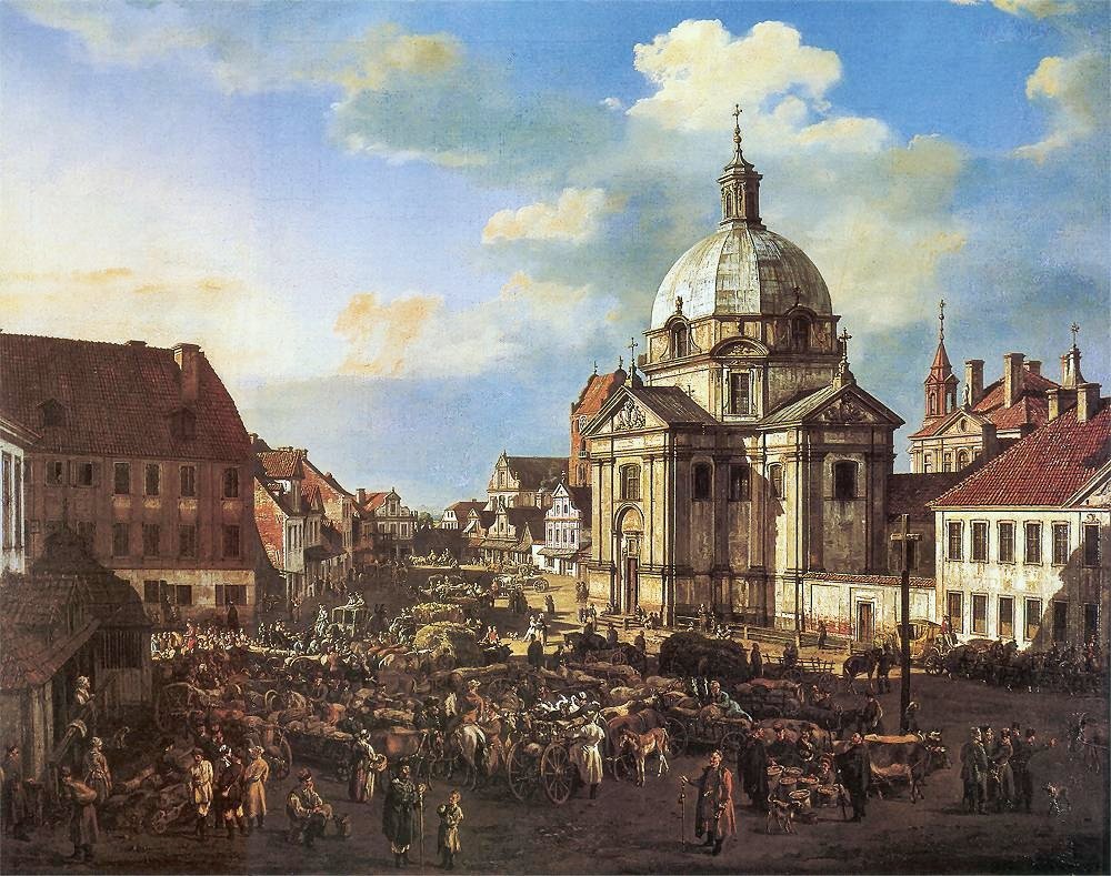 Rynek Nowego Miasta z kościołem św. Kazimierza. autorstwa Bernardo Bellotto