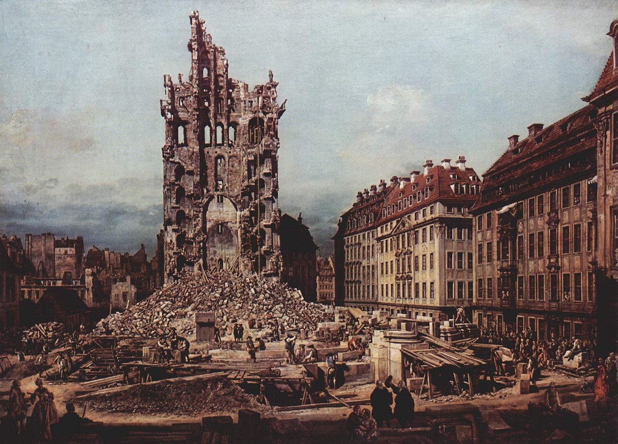 Ruiny starego Kreuzkirche, Drezno autorstwa Bernardo Bellotto