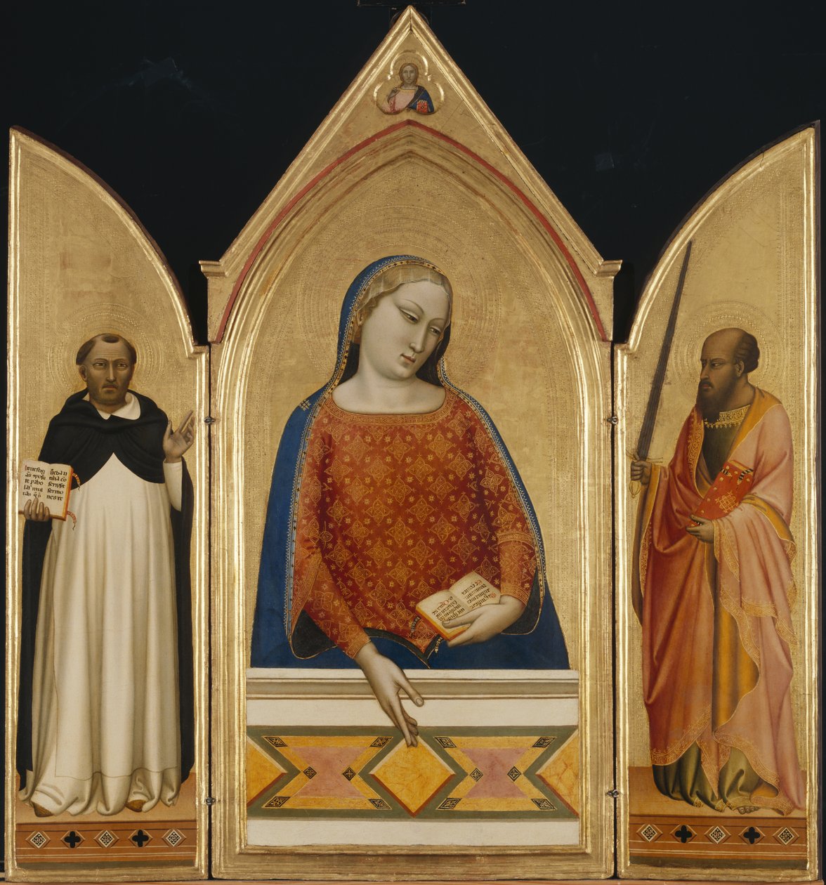 Matka Boska ze świętymi Tomaszem z Akwinu i Pawłem, ok. 1335 (tempera i złote liście na płycie) autorstwa Bernardo Daddi