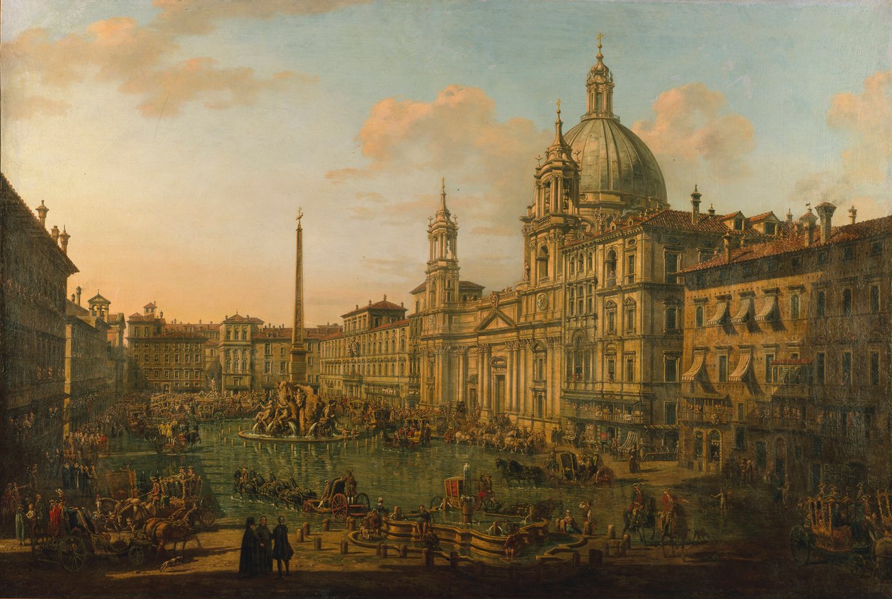 Piazza Navona w Rzymie, początek lat czterdziestych XVIII wieku. autorstwa Bernardo Bellotto