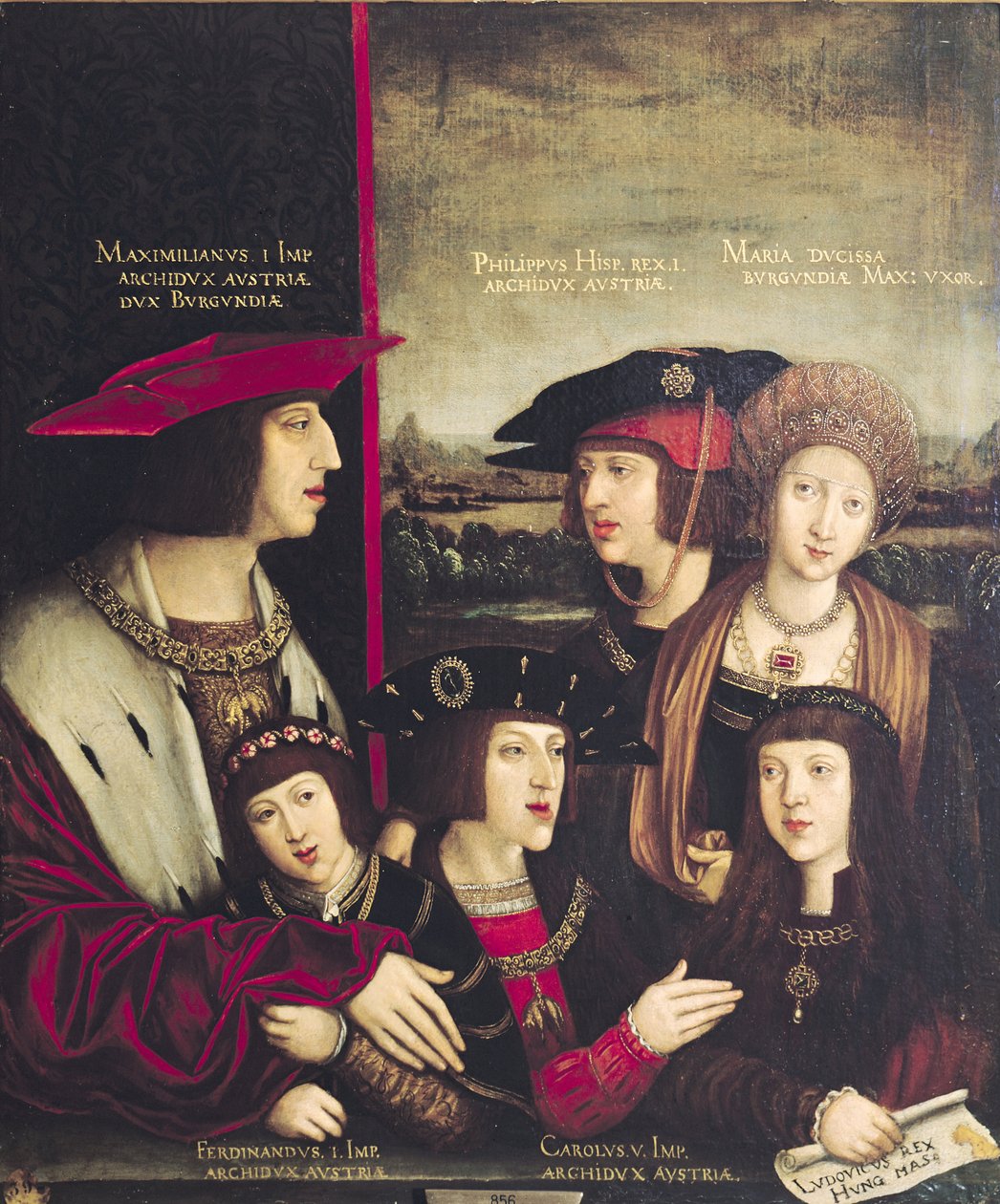 Cesarz Maksymilian I (1493-1519) z żoną Marią z Burgundii oraz synami Karolem V (1500-58) i Filipem I (1478-1506) autorstwa Bernhard Strigel