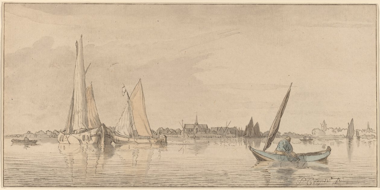 Rzeka z Miastem, 1775. autorstwa Bernhard Schreuder