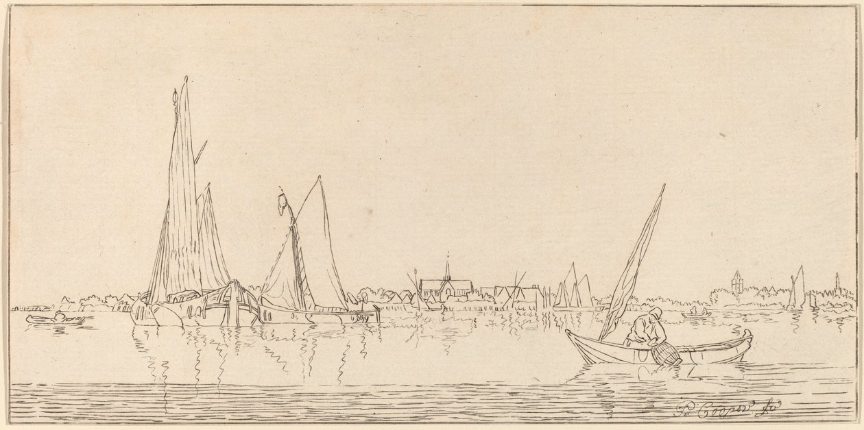Rzeka z Miastem, 1775. autorstwa Bernhard Schreuder
