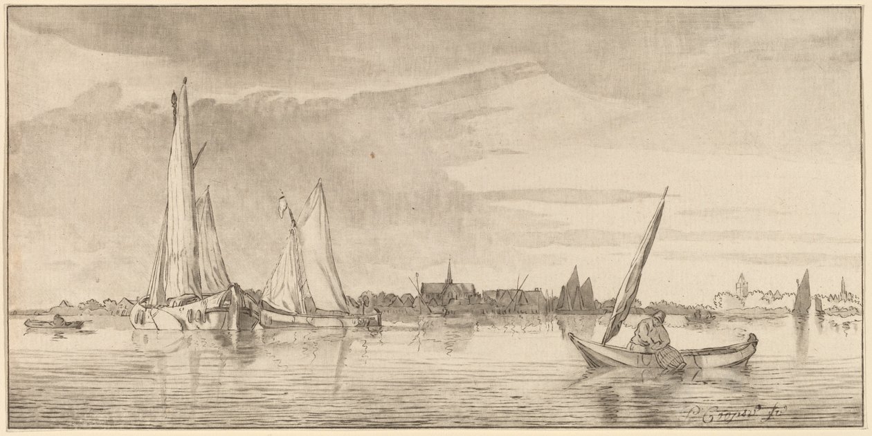Rzeka z Miastem, 1775. autorstwa Bernhard Schreuder