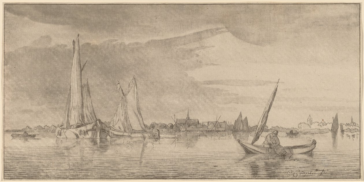 Rzeka z Miastem, 1775. autorstwa Bernhard Schreuder