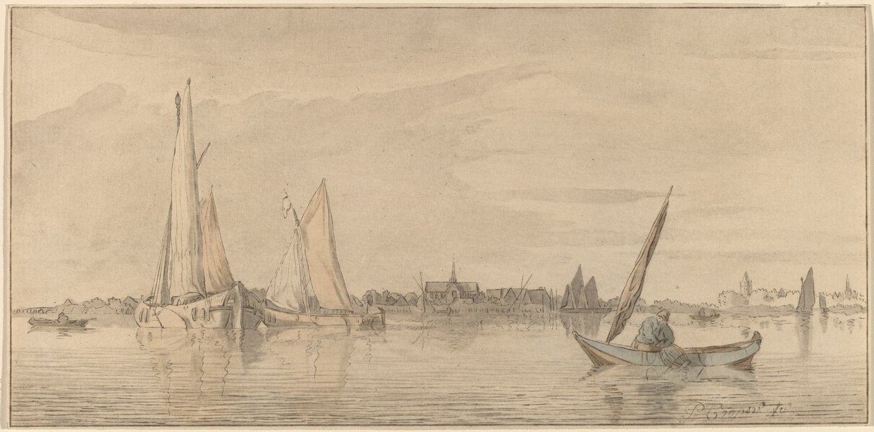 Rzeka z Miastem, 1775. autorstwa Bernhard Schreuder
