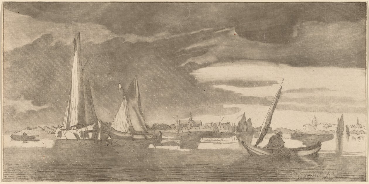 Rzeka z Miastem, 1775. autorstwa Bernhard Schreuder