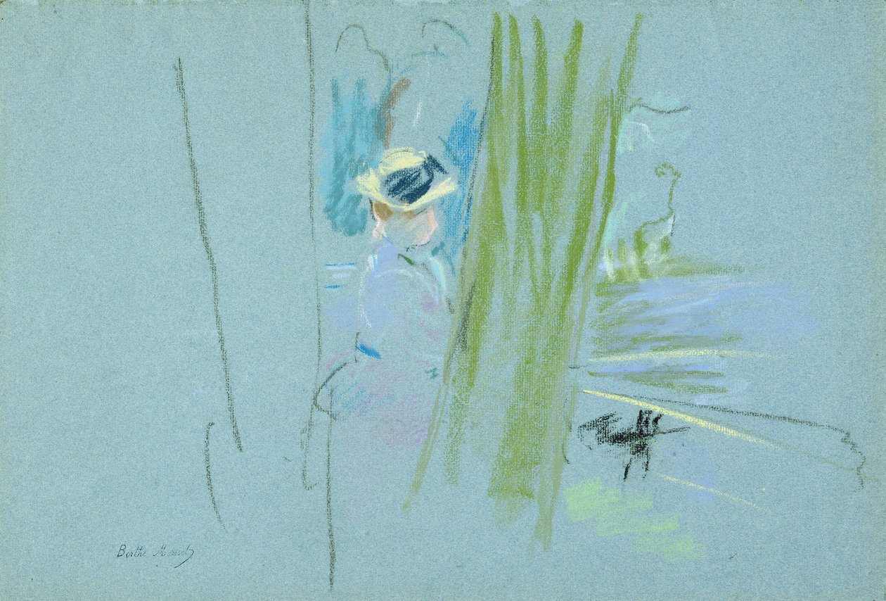 Kobieta łowiąca ryby nad jeziorem, 1885 (pastel na papierze) autorstwa Berthe Morisot