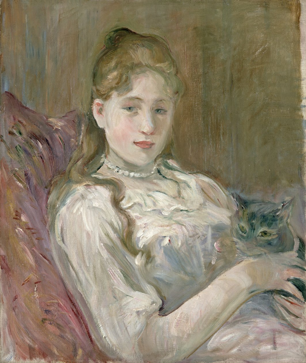 Młoda dziewczyna z kotem, 1892 autorstwa Berthe Morisot