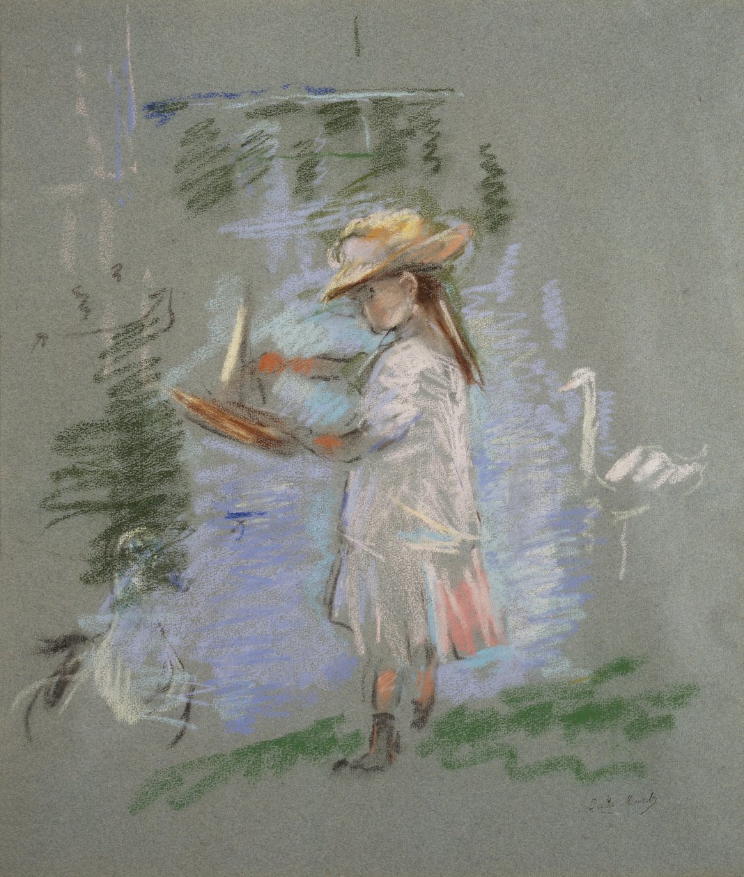 Julie in Pink nad jeziorem autorstwa Berthe Morisot