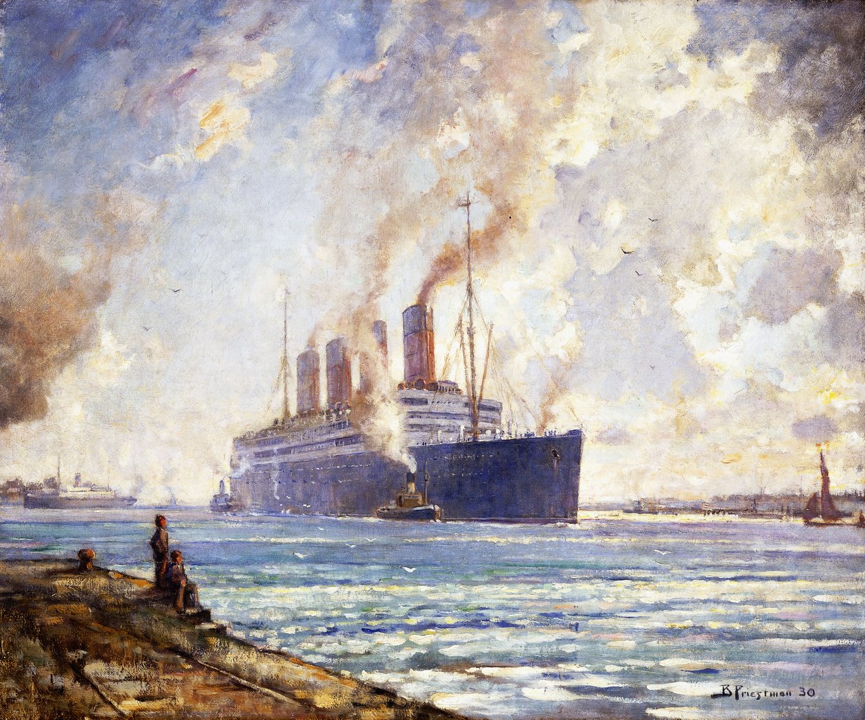 Aquitania zbliża się do Southampton Water autorstwa Bertram Priestman