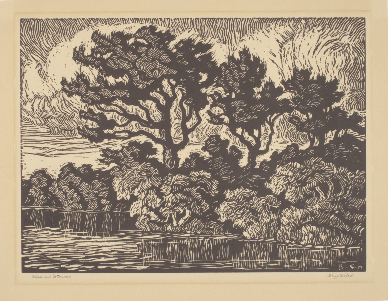 Wierzba i topola, około 1931 (linoryt) autorstwa Birger Sandzen