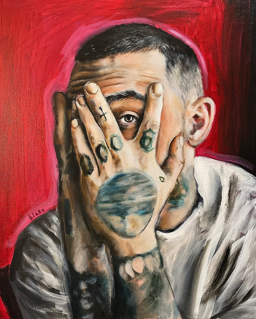 Mac Miller, ok. 2020 (akryl na płótnie) autorstwa Blake Munch