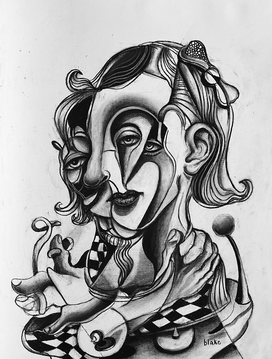 Zakochany Picasso, ok. 2021 (węgiel na papierze) autorstwa Blake Munch