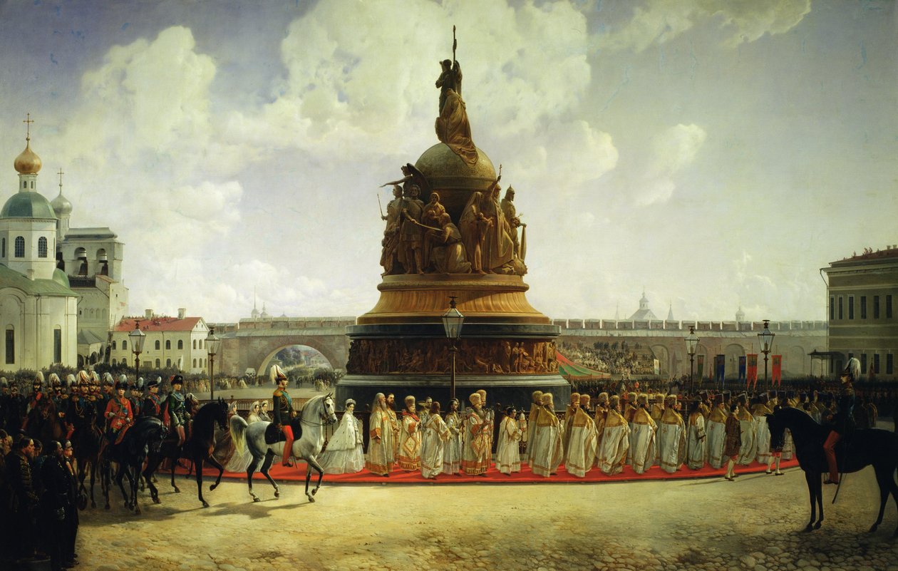 Poświęcenie Pomnika Tysiąclecia Rosji w Nowogrodzie w 1862 r., 1864 r. autorstwa Bogdan Willewalde