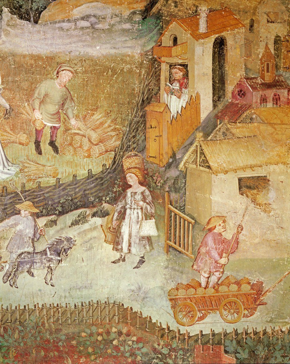 Miesiąc sierpień, fragment farmy, ok. 1400 autorstwa Bohemian School