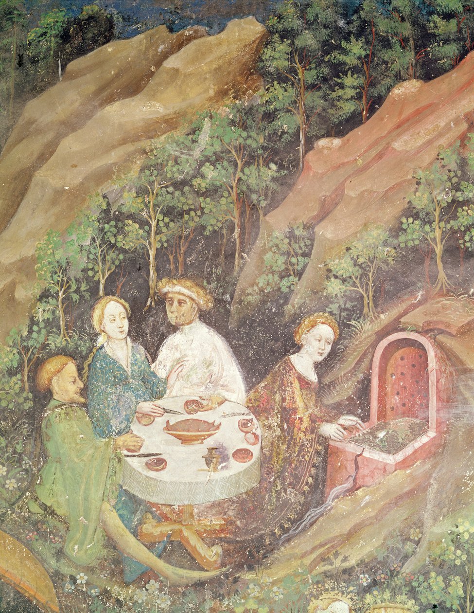 Miesiąc maj, fragment piknikowego grilla, ok. 1400 (detal 75565) autorstwa Bohemian School