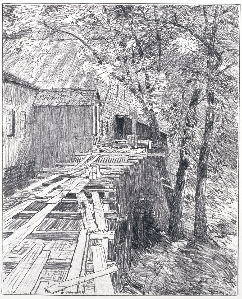 Młyn Shufelta (atrament na papierze) autorstwa Bolton Coit Brown