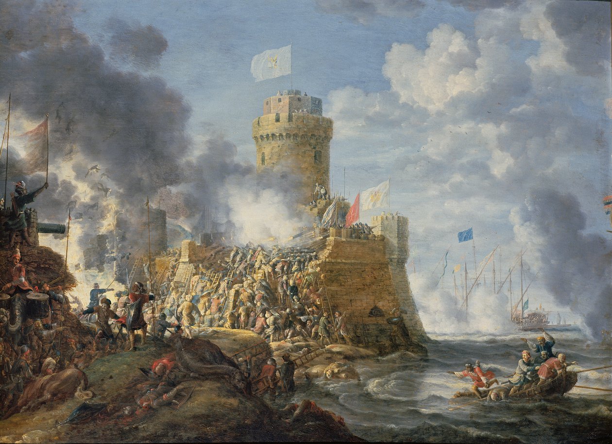 Szturm Turków na port morski, 1641 r. autorstwa Bonaventura Peeters