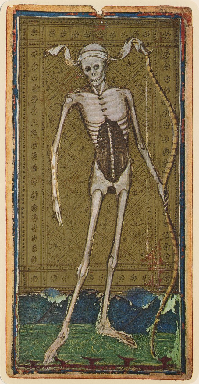 Śmierć, fascimile karty tarota z talii Visconti, 1441-47 autorstwa Bonifacio Bembo