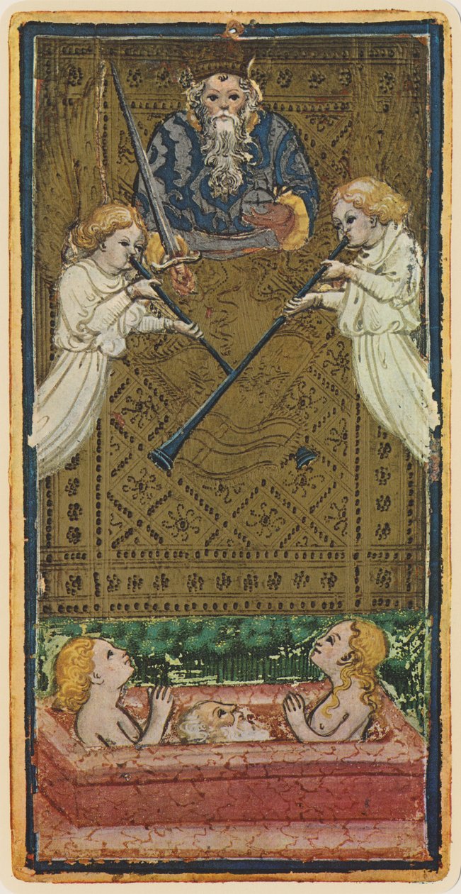 Anioł, faksymile karty tarota z talii „Visconti”, 1441-47 autorstwa Bonifacio Bembo