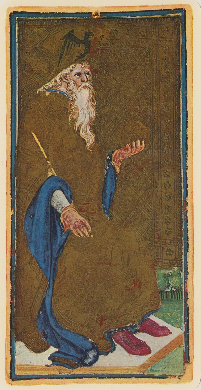 Cesarz, fascimile karty tarota z talii Visconti, 1441-47 autorstwa Bonifacio Bembo