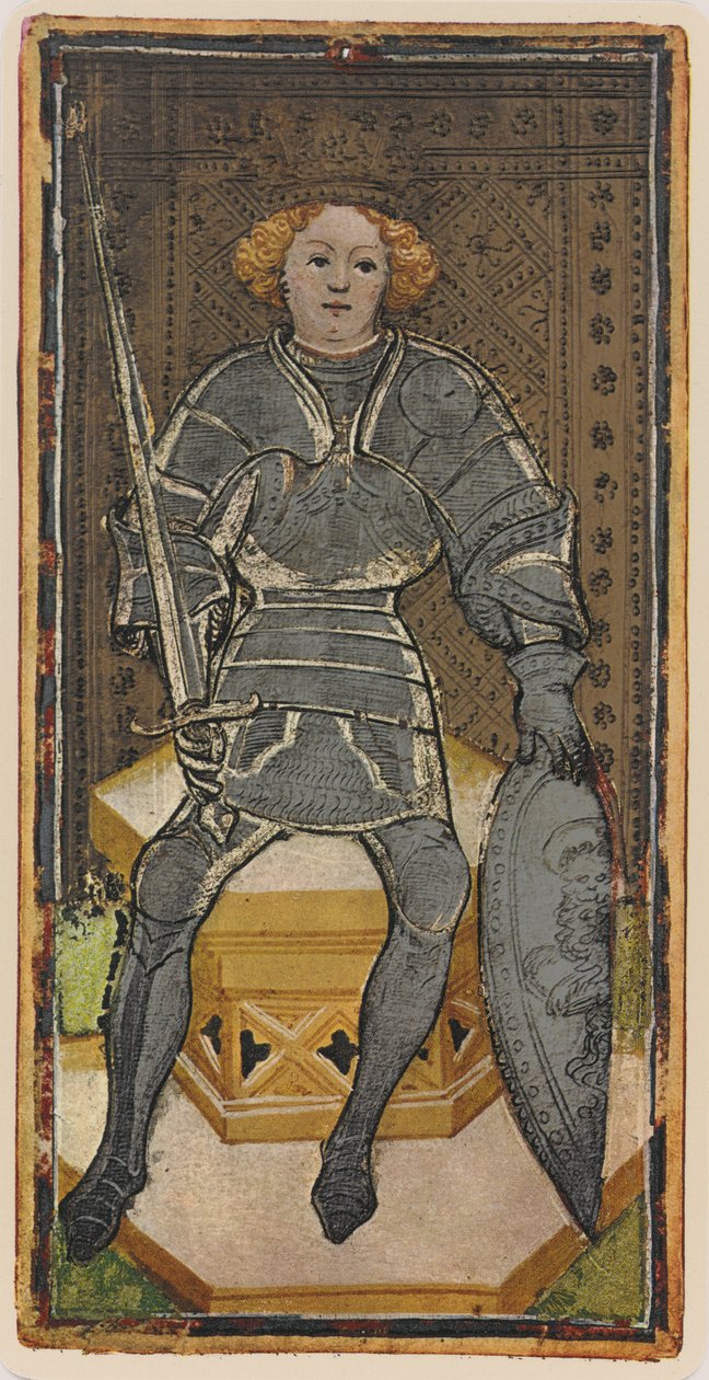 Król Mieczy, faksymile karty tarota z talii „Visconti”, 1441-47 autorstwa Bonifacio Bembo