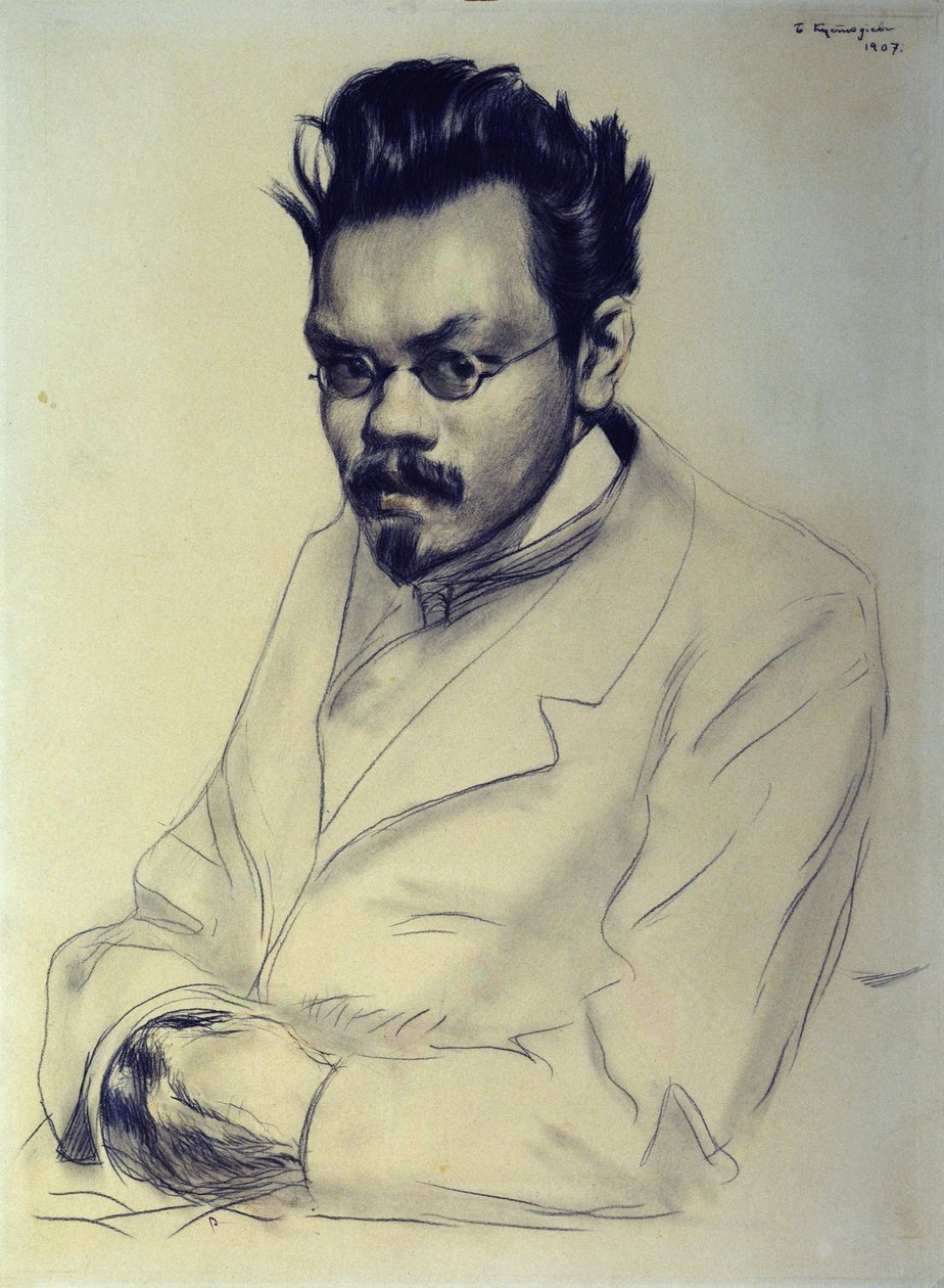 Portret Aleksieja M. Remizowa, 1907 (węgiel i pastel na papierze) autorstwa Boris Mikhailovich Kustodiev