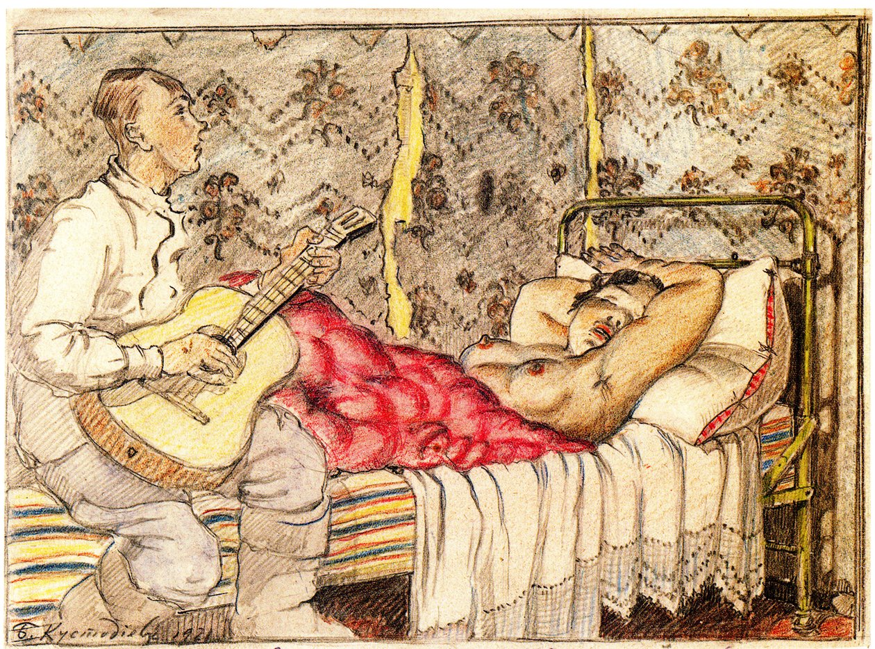 Dźwięk gitary, 1921 autorstwa Boris Mikhailovich Kustodiev