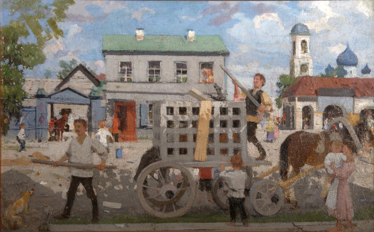 Łapacze psów, lata 20. autorstwa Boris Mikhailovich Kustodiev