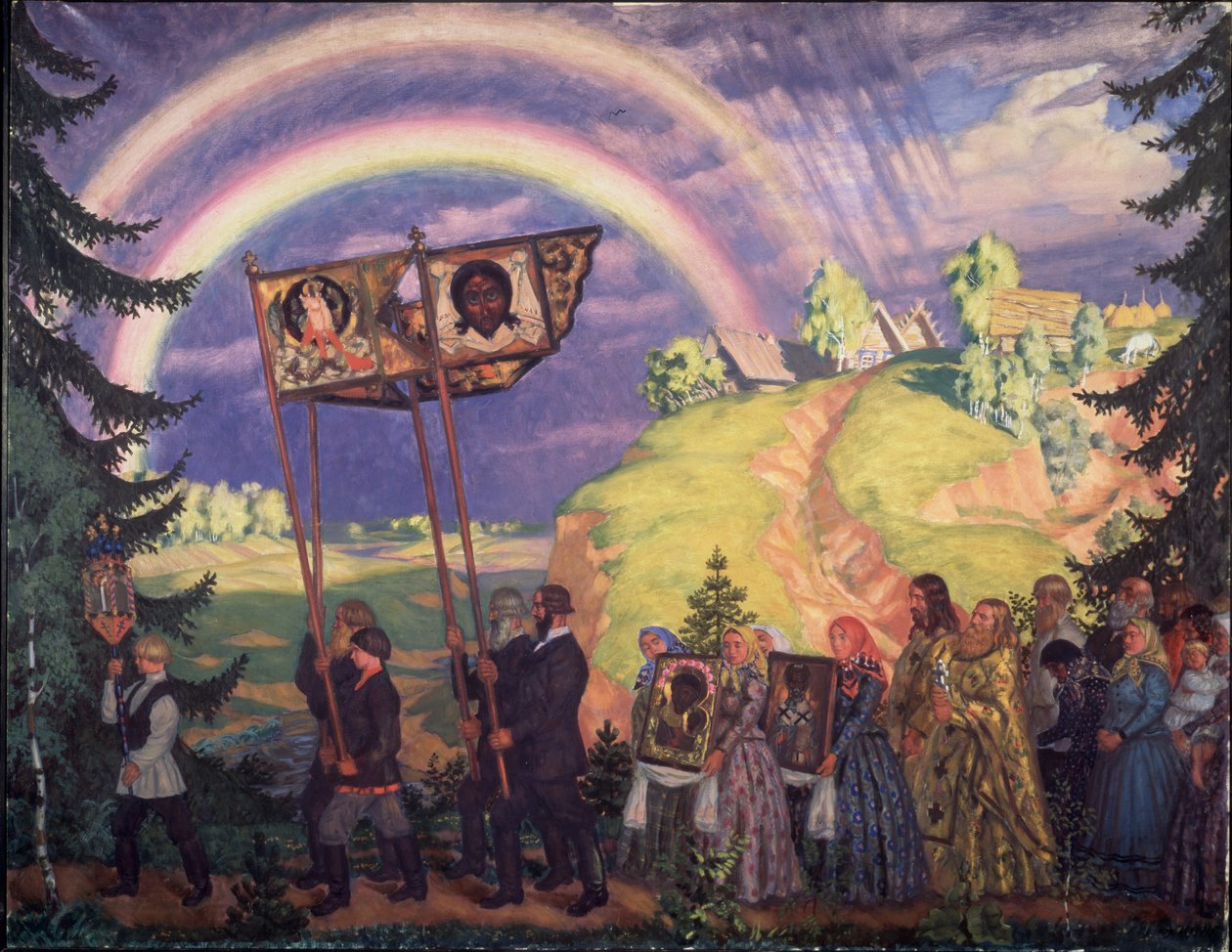 Procesja wielkanocna, 1915 autorstwa Boris Mikhailovich Kustodiev