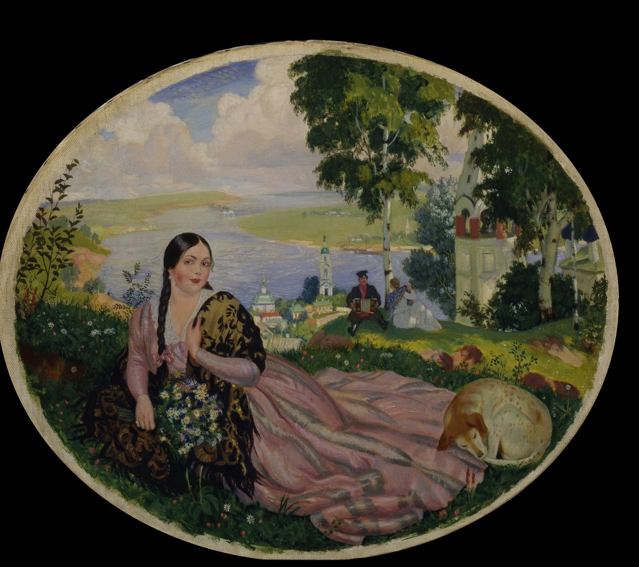 Dziewczyna nad Wołgą, 1915 autorstwa Boris Mikhailovich Kustodiev