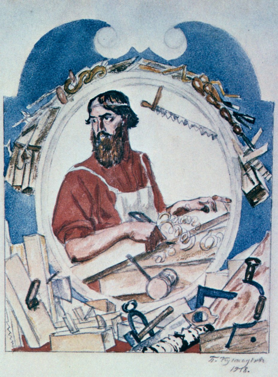 Cieśla, 1918. autorstwa Boris Mikhailovich Kustodiev