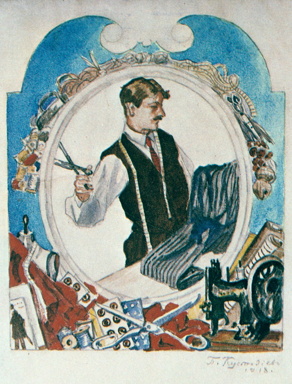 „Krawiec”, 1918. autorstwa Boris Mikhailovich Kustodiev