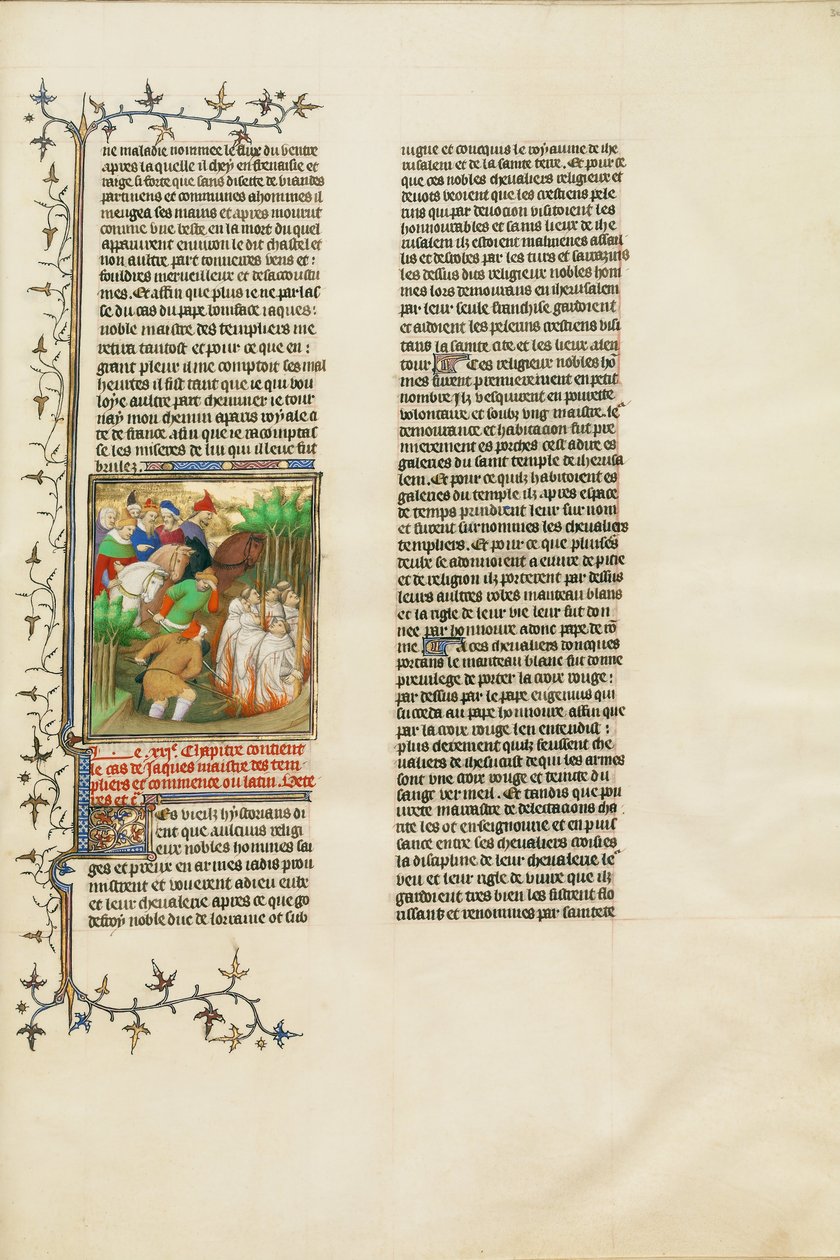 Templariusze spłonęli w obecności Filipa Pięknego i jego dworzan autorstwa Boucicaut Master Illuminator