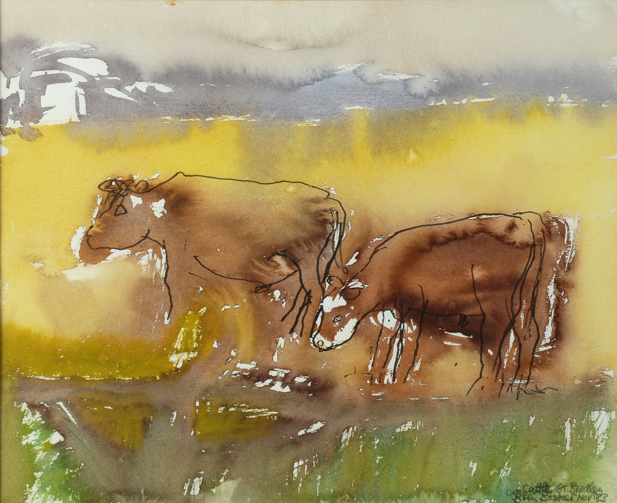 Bydło na łące, 1983 (wc na papierze) autorstwa Brenda Brin Booker
