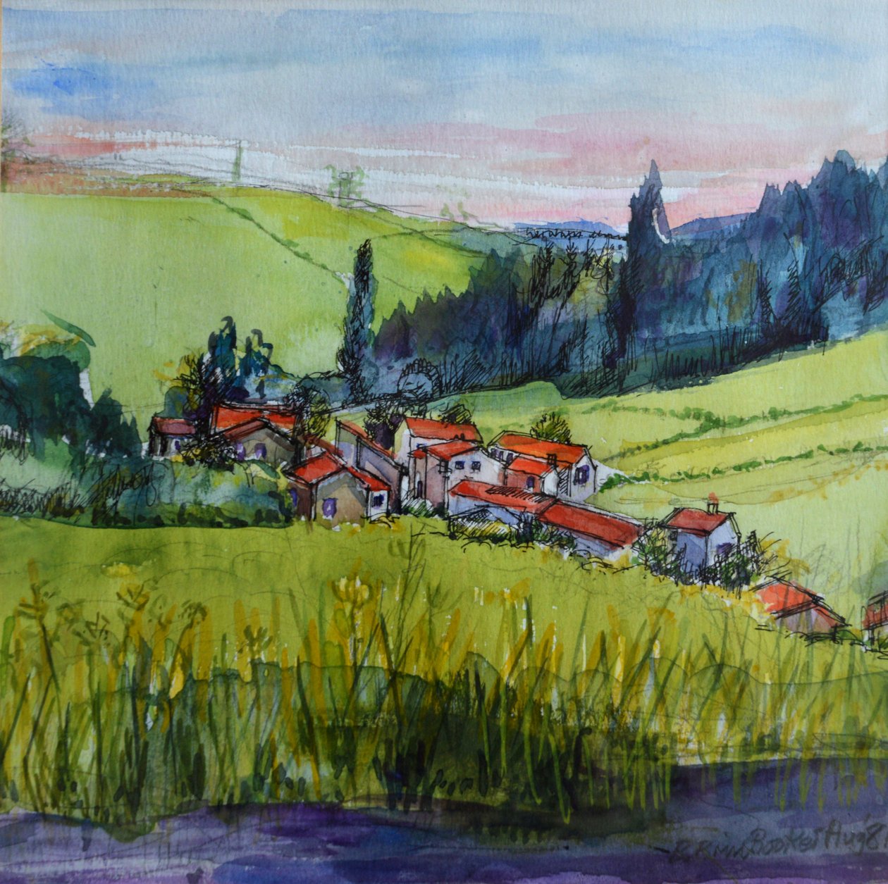 Wieś w Owernii (wc na papierze) autorstwa Brenda Brin Booker