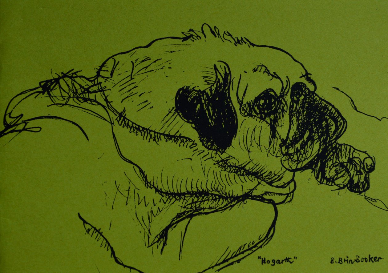 „Hogarth” (tusz na zielonym papierze) autorstwa Brenda Brin Booker