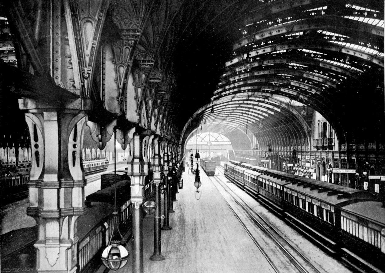 Stacja Paddington, Londyn, 1890 r. autorstwa British Photographer