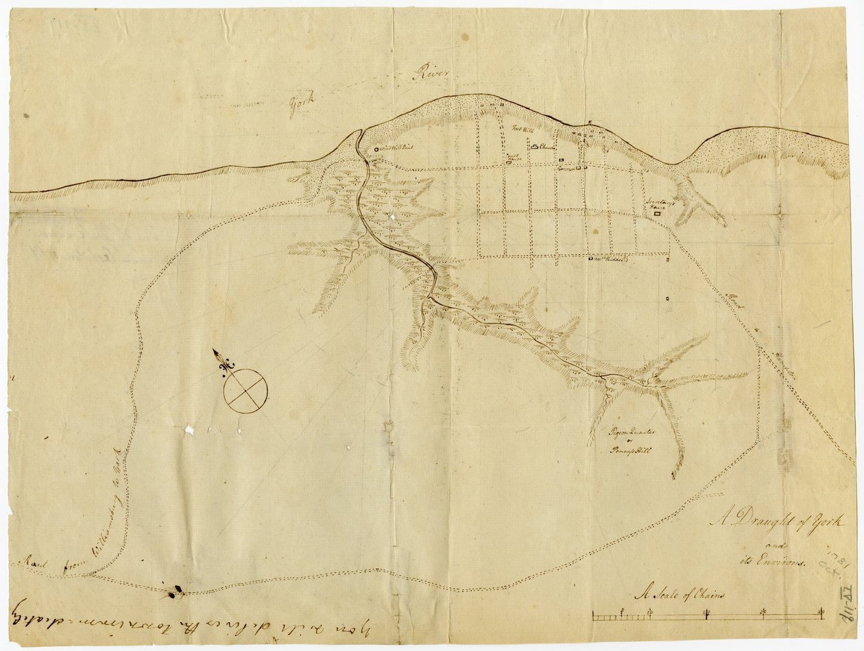 Mapa Yorktown, Wirginia, październik 1781 r. autorstwa British School