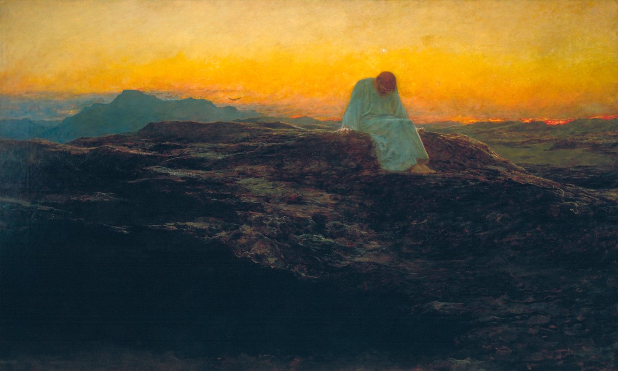 „Kuszenie na pustyni”, 1898. autorstwa Briton Riviere
