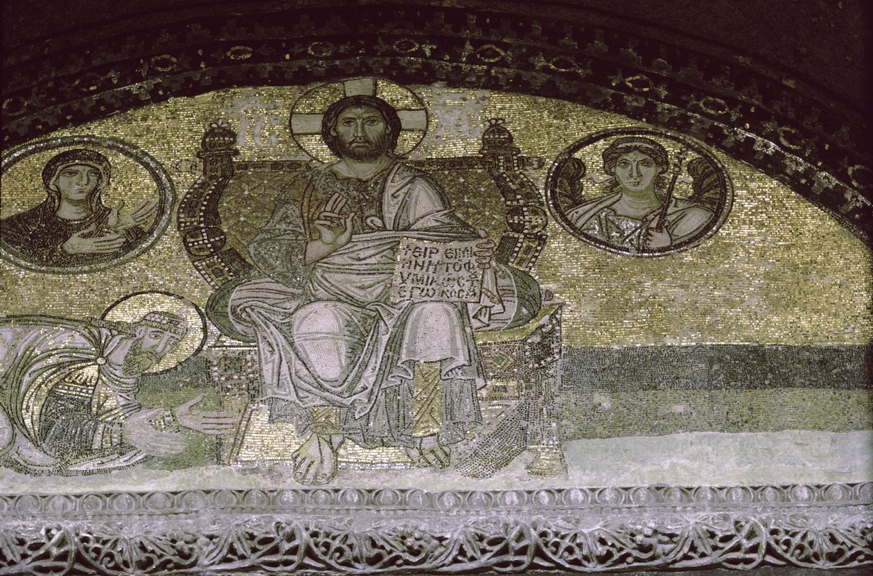 Cesarz Leon Mądry klęczący przed Chrystusem Pantokratorem (mozaika) autorstwa Byzantine